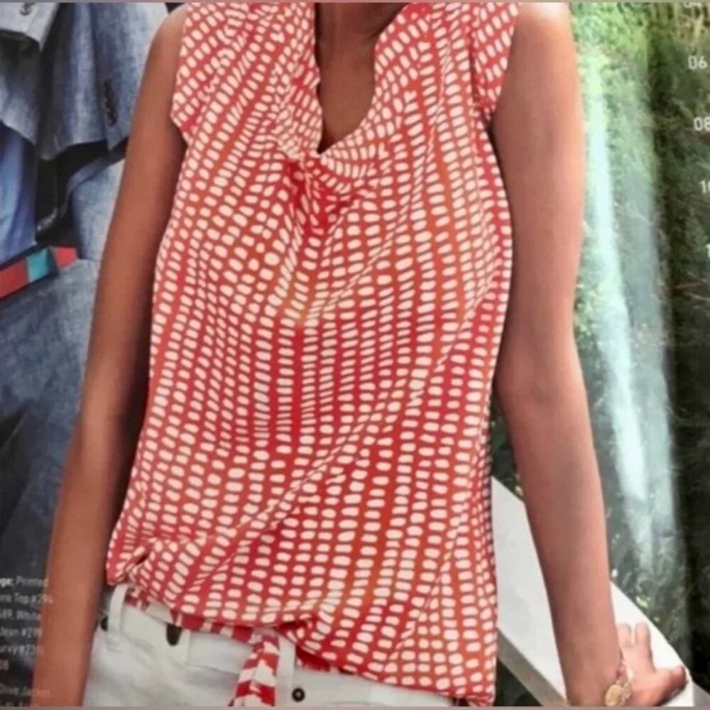 CABI 294 Womens S Top Tank Blouse Red White Spot Sleeveless Blouse Pullover Top